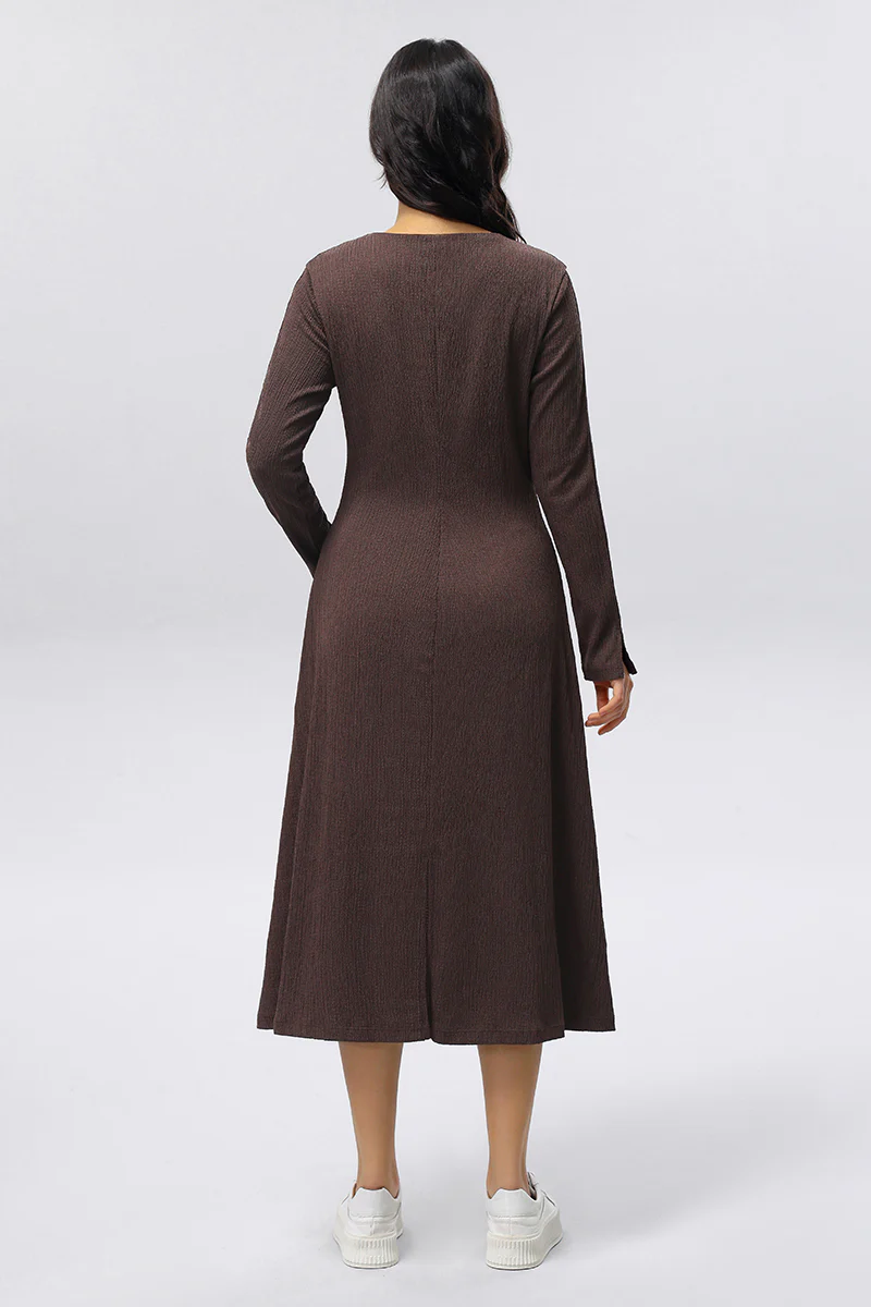 فستان ميدي بأزرار وأكمام طويلة - Image 3