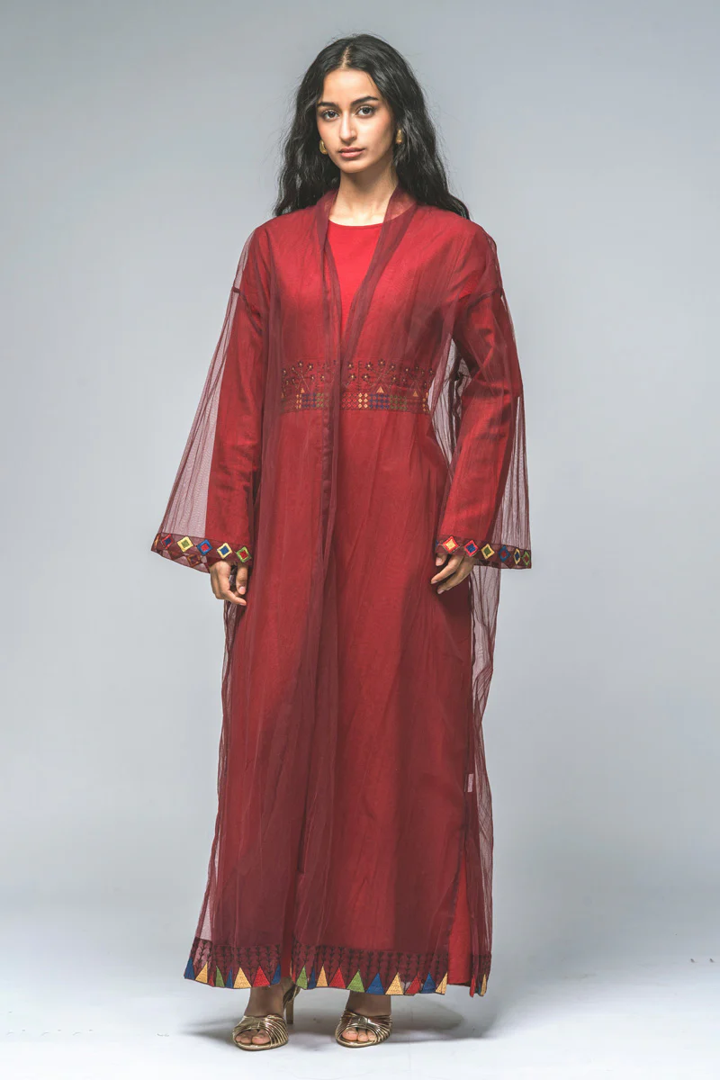 عباية خارجية شفافة مطرزة - Image 2