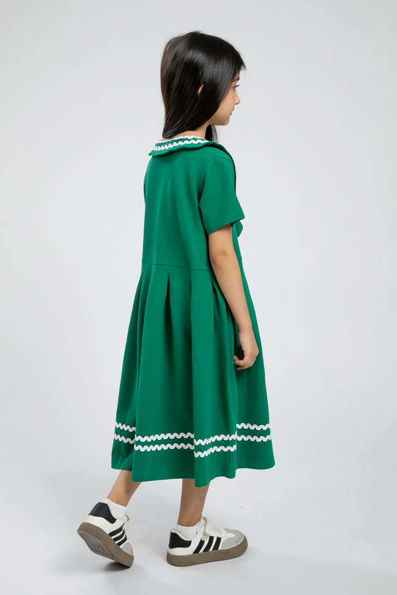 فستان بناتي بياقة مزينة وفيونكة - Image 3