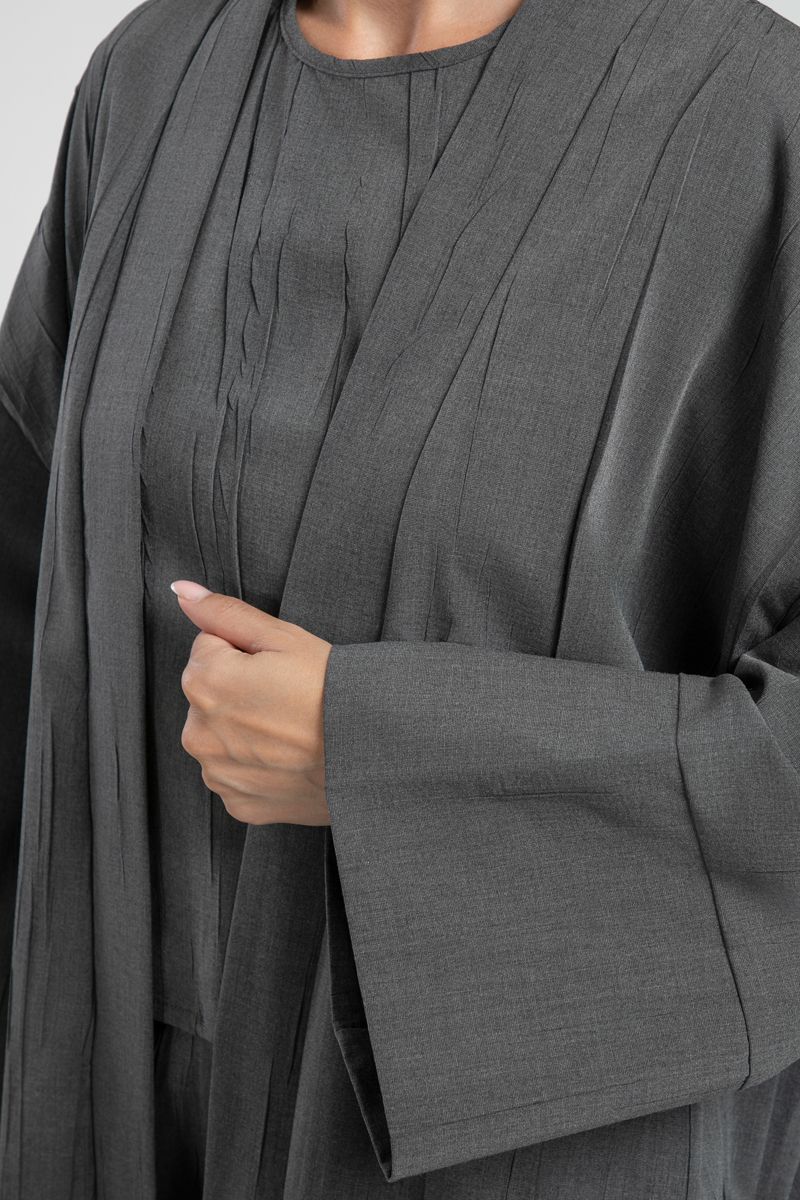 قميص خارجي طويل بأكمام طويلة بأسلوب العباية وقماش مجعد - Image 8