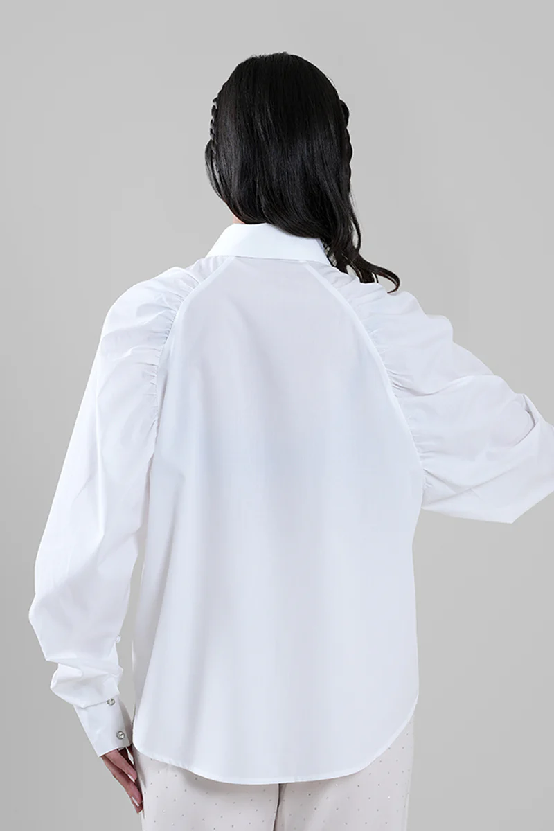 قميص بقصة مريحة وأكمام مجمعة - Image 2