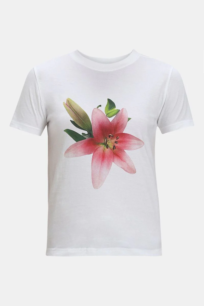تيشيرت نسائي كاجوال – بأكمام قصيرة وطبعة من الأمام - Image 4
